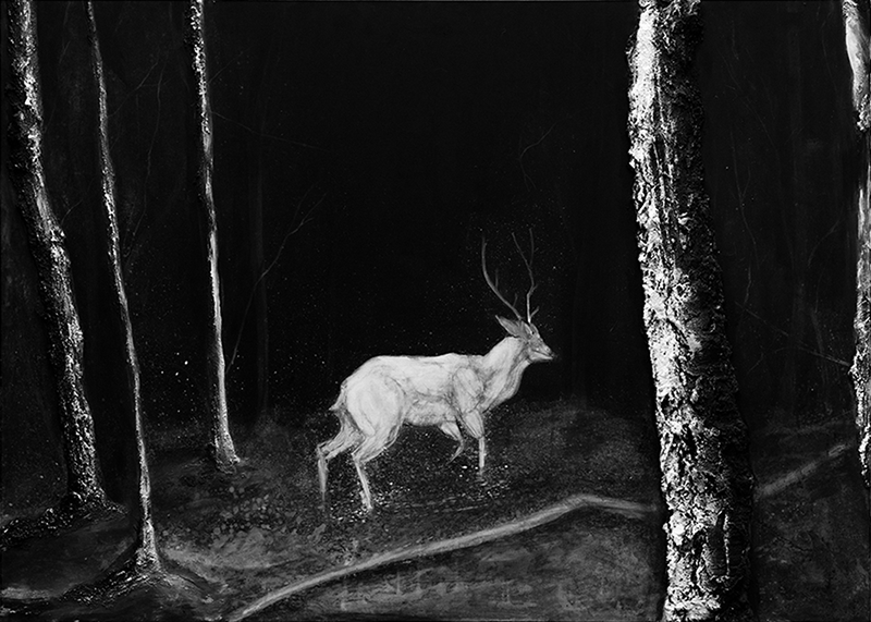 ITINERAIRE D’UN CERF A L’AGONIE – 140×100 – Acrylique, sable, plâtre