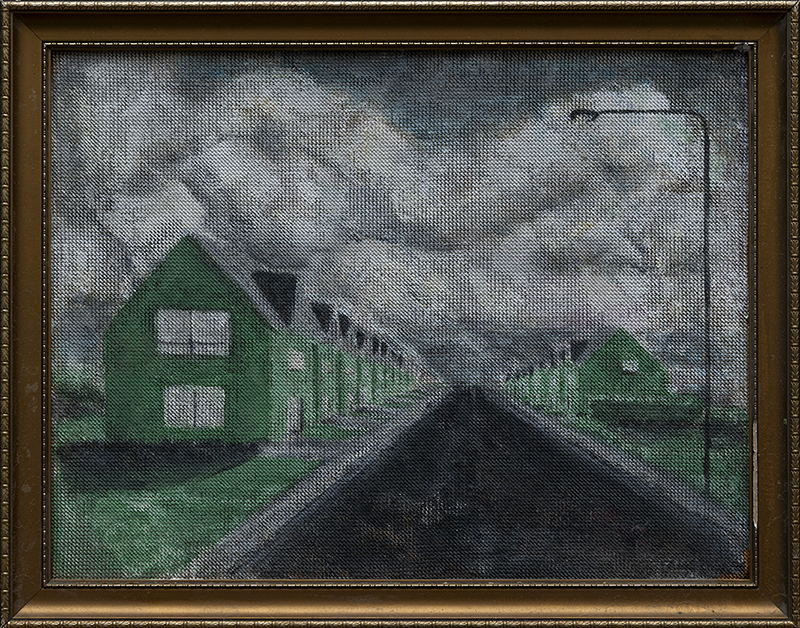 MAISON – 70×50 cm – Acrylique sur broderie